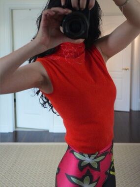Versace Sleeveless Red Turtleneck Knit Top